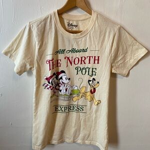 Disney North Pole Express T-Shirt Size S Mickey Minnie Pluto Christmas Tee